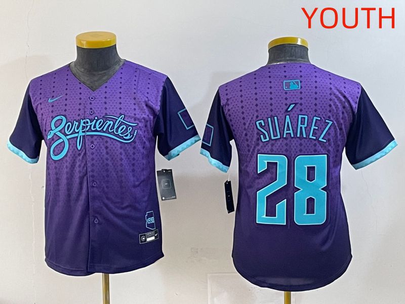 Youth 2025 Arizona Diamondback #28 Suarez Purple Joint Name Nike MLB Jersey style 1->youth mlb jersey->Youth Jersey